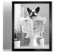 Biufo Wall Art Animal Reading Newspaper Framed Canvas Picture Artwork Dog Poster Decor for Bathroom Living Room (11"x14")