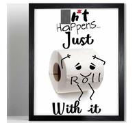 Biufo Wall Art Inspirational Quotes Framed Poster Decor Black White Canvas Print Picture for Bathroom (8"x10")