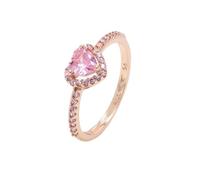 Biuhapiy 925 Sterling Silver Women's Engagement Ring Heart Cut Cubic Zirconia Wedding Engagement Ring Heart Set with Diamond Rose Gold Pink Diamond Ring for Women Gift, 7#