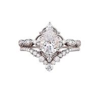 Biuhapiy Droplet Crown Couple Ring Set, Crystal-Embedded Zirconium Wedding Bands, Elegant Floral Edge Design for Him & Her 10