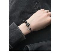 Biuhapiy Natural Black Obsidian Bead Bracelet with Silver Sheen Lion Awakening Rope Cat Design Couple Bracelet (Tigon)
