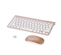Biunixin July Summer Gifts Wireless Keyboard and Mouse Kit, Slim Waterproof 2.4GHz Keyboard + Mouse Combo for Desktop Laptop(Gold)