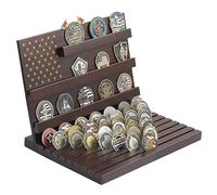 BIUOW 13 Rows Solid Wood Challenge Coin Display Case Military Coin Holder Stand Wooden Rack Holds 80-100 Coins