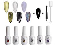 Biutee Holographic Glitter 9D Cat Eye Gel Nail Polish Kit - Magnetic and Black Color Gel Soak Off UV Gel Nail Art Varnish for Home DIY Salon