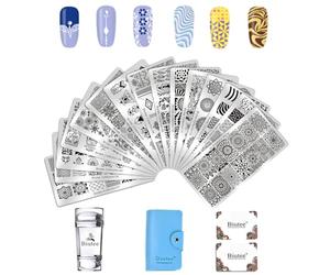 Biutee Nail Stamp Kit,Geometric Patterns Nail Template for Nail Salon Designs Nail Image Stamp Plates Manicure Templates Nail Art Tools（15PCS）