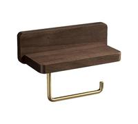 Biutimarden Brass Toilet Paper Roll Holder with Solid Wood Wall Mounted Rustproof Toilet Paper Holder Anti-Drop Design Tissue Roll Holder for Bathroom and Kitchen (Black Walnut)