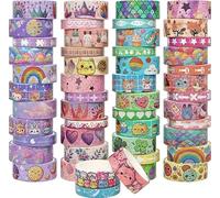Biuunsf 50 Rolls Washi Tape Set, Silver Cute Washi Tape for Scrapbooking, Bullet Journal, Planner, Gift, Rainbow Masking Decorative Tape for Kids