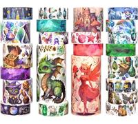 Biuunsf Washi Tape Set 23 Rolls, Magic & Fairy Themed Scrapbook Tape for Bullet Journal Set, Colored Masking Tape for Scrapbooking Supplies, Junk Journaling, DIY Craft (Dragons/Cats/Castles)