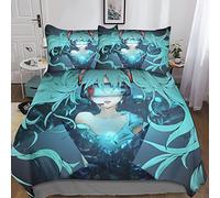 BIVEE Hatsune Miku Bedding Set 3D Print Duvet Cover Soft Microfiber with Hidden Zipper Closure Anime Quilt Cover for Teenagers Comforter Cover with Pillowcases 3 Pieces Set King（220x240cm）