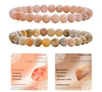 Bivei 2-Piece 4mm Beaded Bracelets for Women - Sunstone, Coral Jade - Handmade Natural Crystal Stretch Elastic Jewelry Yoga Meditation Protection Gifts