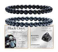 Bivei 2-Piece 6mm Beaded Bracelets for Women - Black Onyx, Black Obsidian - Handmade Natural Crystal Stretch Elastic Jewelry for Meditation, Yoga, Protection Gifts