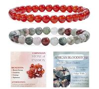 Bivei 2-Piece 6mm Beaded Bracelets for Women - Carnelian, African Bloodstone - Handmade Natural Crystal Stretch Elastic Jewelry for Meditation, Yoga, Protection Gifts