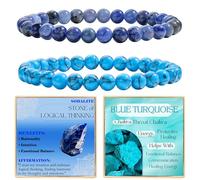 Bivei 2-Piece 6mm Beaded Bracelets for Women - Sodalite, Blue Turquoise - Handmade Natural Crystal Stretch Elastic Jewelry for Meditation, Yoga, Protection Gifts