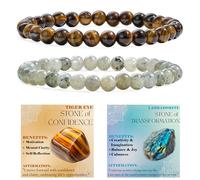 Bivei 2-Piece 6mm Beaded Bracelets for Women - Tiger Eye, Labradorite - Handmade Natural Crystal Stretch Elastic Jewelry for Meditation, Yoga, Protection Gifts