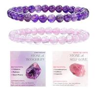 Bivei 2-Piece 8mm Beaded Bracelets for Women - Amethyst, Rose Quartz - Handmade Natural Crystal Stretch Elastic Jewelry for Meditation, Yoga, Protection Gifts