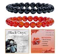 Bivei 2-Piece 8mm Beaded Bracelets for Women - Black Onyx, Carnelian - Handmade Natural Crystal Stretch Elastic Jewelry for Meditation, Yoga, Protection Gifts