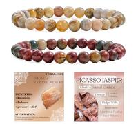 Bivei 2-Piece 8mm Beaded Bracelets for Women - Coral Jade, Picasso Jasper - Handmade Natural Crystal Stretch Elastic Jewelry for Meditation, Yoga, Protection Gifts