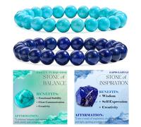 Bivei 2-Piece 8mm Beaded Bracelets for Women - Green Turquoise, Lapis Lazuli - Handmade Natural Crystal Stretch Elastic Jewelry for Meditation, Yoga, Protection Gifts