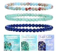 Bivei 3-Piece 4mm Beaded Bracelets for Women - Lizardite, Green Aventurine, Lapis Lazuli - Handmade Natural Crystal Stretch Elastic Jewelry for Meditation, Yoga, Protection Gifts