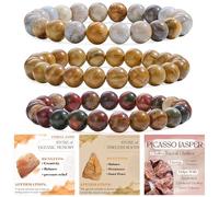 Bivei 3-Piece 8mm Beaded Bracelets for Women - Coral Jade, Wood Grain Jasper, Picasso Jasper - Handmade Natural Crystal Stretch Elastic Jewelry for Meditation, Yoga, Protection Gifts