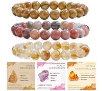 Bivei 3-Piece 8mm Beaded Bracelets for Women - Wood Grain Jasper, Plum Blossom Jade, Citrine - Handmade Natural Crystal Stretch Elastic Jewelry for Meditation, Yoga, Protection Gifts