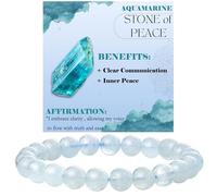 Bivei Aquamarine - Calmness - Crystal Bracelet for Women 8mm Beaded Semi Precious Natural Stone Stretch Elastic Jewelry Yoga Gifts Large