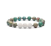 Bivei Aromatherapy Lava Stone Essential Oil Diffuser Bracelet Semi Precious Gemstone Round Beads Crystal Bracelet(Variscite)