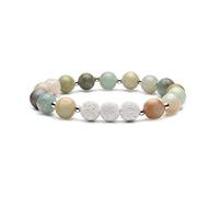 Bivei Aromatherapy Lava Stone Essential Oil Diffuser Bracelet Semi Precious Gemstone Round Beads Crystal Bracelet(Amazonite)