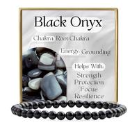 Bivei Black Onyx - Grounding - Crystal Bracelet for Women 4mm Beaded Semi Precious Natural Stone Stretch Elastic Jewelry Yoga Gifts
