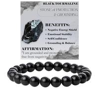Bivei Black Tourmaline - Protection and Grounding - Crystal Bracelet for Women 8mm Beaded Semi Precious Natural Stone Stretch Elastic Jewelry Yoga Gifts Large