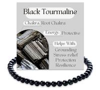 Bivei Black Tourmaline - Protective - Crystal Bracelet for Women 4mm Beaded Semi Precious Natural Stone Stretch Elastic Jewelry Yoga Gifts Small
