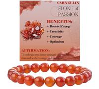 Bivei Carnelian - Passion - Crystal Bracelet for Women 8mm Beaded Semi Precious Natural Stone Stretch Elastic Jewelry Yoga Gifts Large