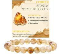 Bivei Citrine - Wealth and Success - Crystal Bracelet for Women 8mm Beaded Semi Precious Natural Stone Stretch Elastic Jewelry Yoga Gifts Large