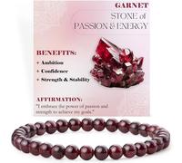 Bivei Garnet - Passion & Energy - Crystal Bracelet for Women 6mm Beaded Semi Precious Natural Stone Stretch Elastic Jewelry Yoga Gifts