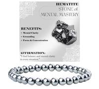 Bivei Hematite - Mental Mastery - Crystal Bracelet for Women 6mm Beaded Semi Precious Natural Stone Stretch Elastic Jewelry Yoga Gifts