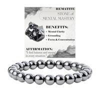 Bivei Hematite - Mental Mastery - Crystal Bracelet for Women 8mm Beaded Semi Precious Natural Stone Stretch Elastic Jewelry Yoga Gifts Large