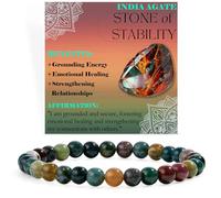 Bivei India Agate - Stability - Crystal Bracelet for Women 6mm Beaded Semi Precious Natural Stone Stretch Elastic Jewelry Yoga Gifts