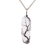 Bivei Life Tree Copper Wire Wrapped Crystal Necklace Chakra Pendant Natural Stone Quartz Reiki Jewelry Gift for Women, One Size, Acetate, Agate