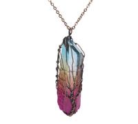 Bivei Life Tree Copper Wire Wrapped Crystal Necklace Chakra Pendant Natural Stone Quartz Reiki Jewelry Gift for Women, One Size, Acetate, Agate