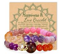 Bivei Natural Gemstone Bracelets Crystal and Stone Chakra Beaded Stretch Bracelet Pink Purple 8mm Reiki Semi Precious Bead Lotus Charm Jewelry Gifts Couples Relationship Bracelets for Women (Pink)