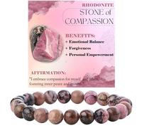 Bivei Rhodonite - Compassion Crystal Bracelet for Women 8mm Beaded Semi Precious Natural Stone Stretch Elastic Jewelry Yoga Gifts