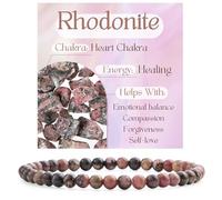 Bivei Rhodonite - Healing - Crystal Bracelet for Women 4mm Beaded Semi Precious Natural Stone Stretch Elastic Jewelry Yoga Gifts Large