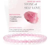 Bivei Rose Quartz - Self-Love - Crystal Bracelet for Women 6mm Beaded Semi Precious Natural Stone Stretch Elastic Jewelry Yoga Gifts