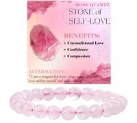 Bivei Rose Quartz - Self-Love - Crystal Bracelet for Women 8mm Beaded Semi Precious Natural Stone Stretch Elastic Jewelry Yoga Gifts Large