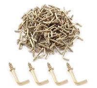 Bivethoi 150pcs Tiny L Hooks for Hanging, Mini Right Angle Screw Hooks 3/4 Inch Square Bend Hooks, Gold L Shaped Hooks 90 Degree Screw Hooks, 7 Shape Hook Self Tapping Screw Hooks Metal Screw in Hooks