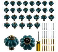 Bivethoi 30 Pcs Teal Pumpkin Knobs, Vintage Ceramic Cabinet Knobs with Two Kinds of Mounting Screws and One Screwdriver for Kitchen Closet Drawer Cupboard Cabinet and DIY Project