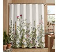 BIVINAR Extra Long Vintage Floral Shower Curtain for Bathroom, Waterproof Fabric Wildflower and Herb Shower Curtain with 12 Hooks, 72 x 84 Inch