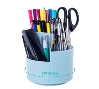 Bivisen Rotating Pen Holder, Multipurpose 3 Divided Slots Revolving Pencil Cup Stationery Pen Desk Organizer for Office Home (Blue)