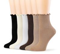 BIVOLU Womens Ankle Socks Ruffle Cotton Cute Frilly Trim Breathable Crew Ruffled Socks 6 Pack, Multicolor, 4-8 UK