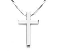 Bivora Cross Necklace for Men, Glossy Stainless Steel Cross Pendant Necklace with Titanium Steel Chain, Silver Tone Christian Jewelry, Religious Gift for Men (28, Inches)
